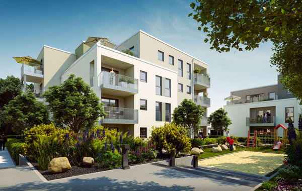 Die Wohnkompanie Rhein-Main realisiert in Karben eine neue Wohnanlage mit 61 hochwertigen und modernen Wohneinheiten mit Tiefgarage, Carports und oberirdischen Stellplätzen.