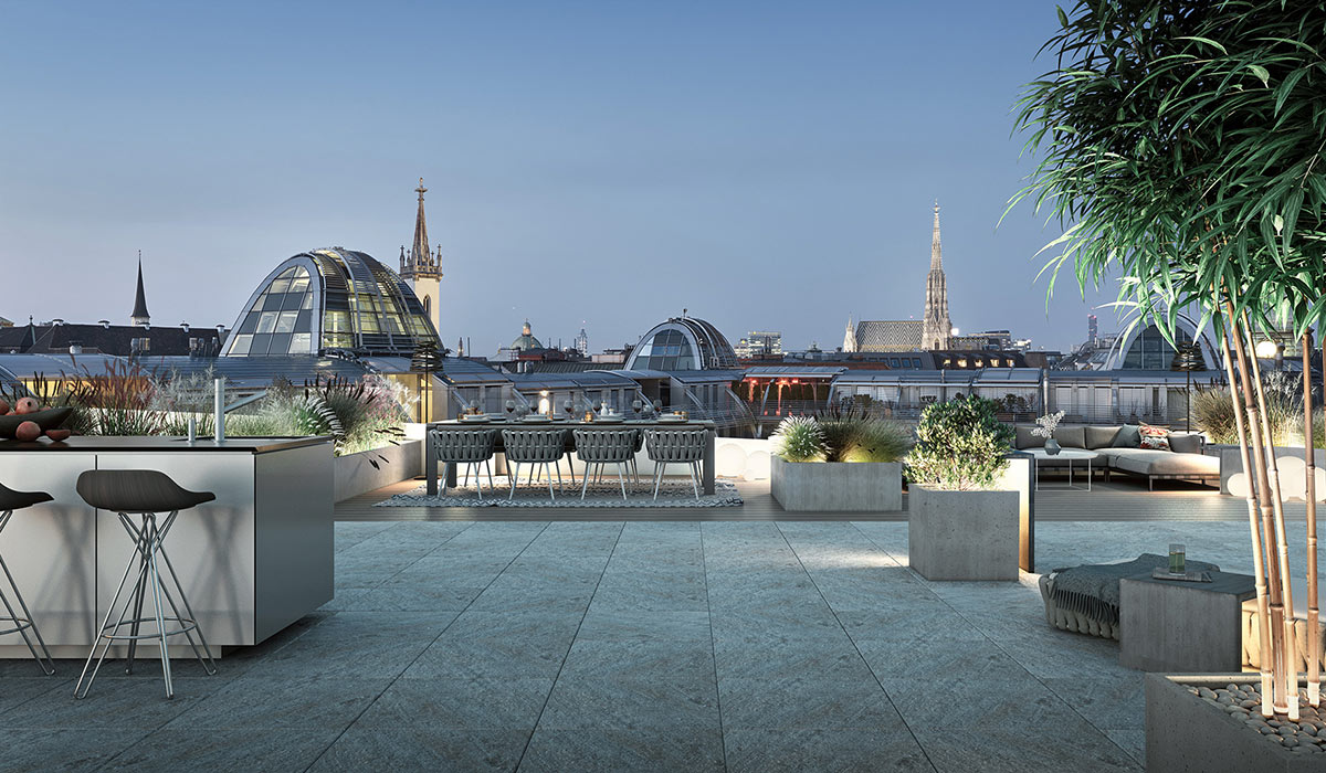 Dachterrasse mit einmaligem Panoramablick über Wien – im Wohn-Projekt Goethegasse 1