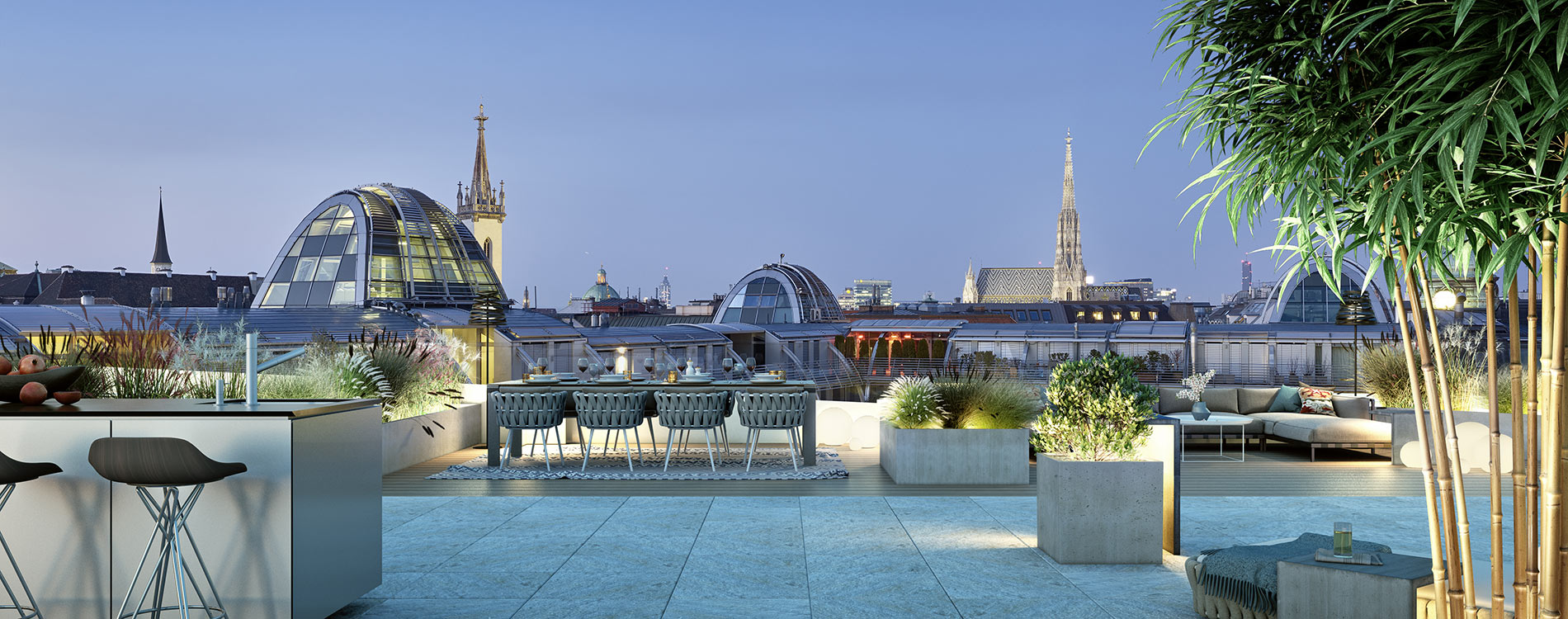 Blick über die Dachterrasse des Wohnprojekts Goethegasse, Wien